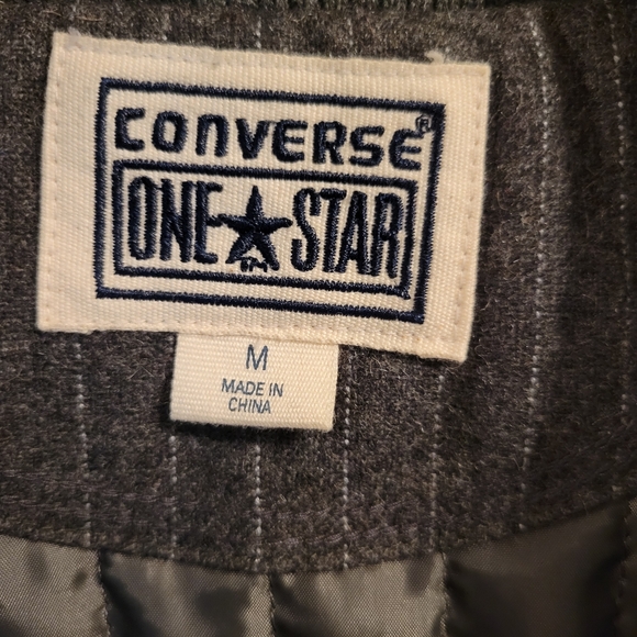 Converse One Star Gray White Pinstripe Wool Bomber Style Coat - Picture 7 of 9